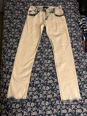 Just Cavalli Cream Skinny Jeans with Black Rim Accents